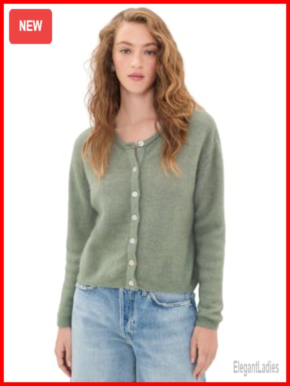 Lightweight Super-Stretch Knit Button Cardigan Crew Neck Long Sleeve